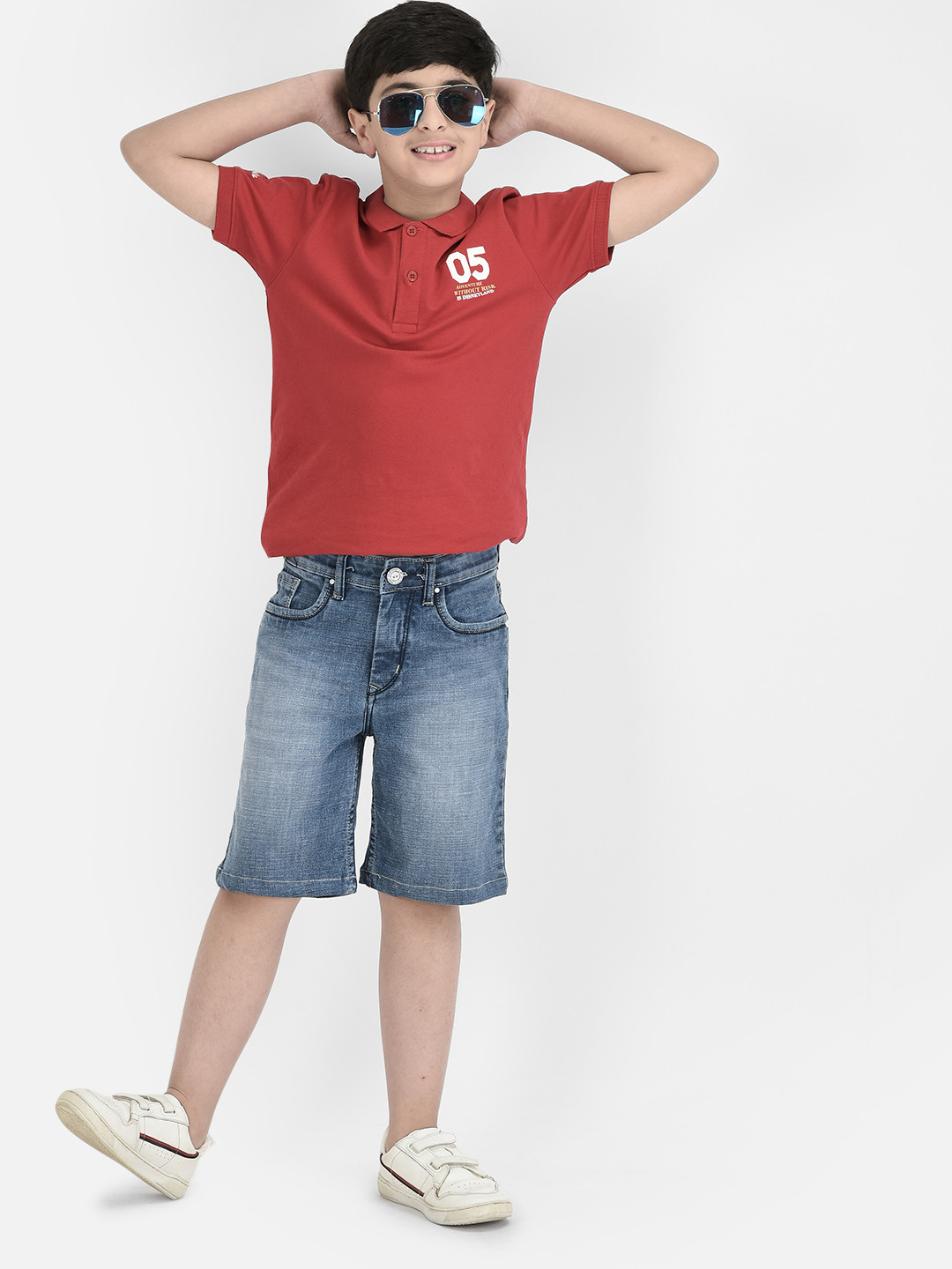 Crimsoune Club Boys Mid-Rise Washed Slim Fit Denim Shorts Technology