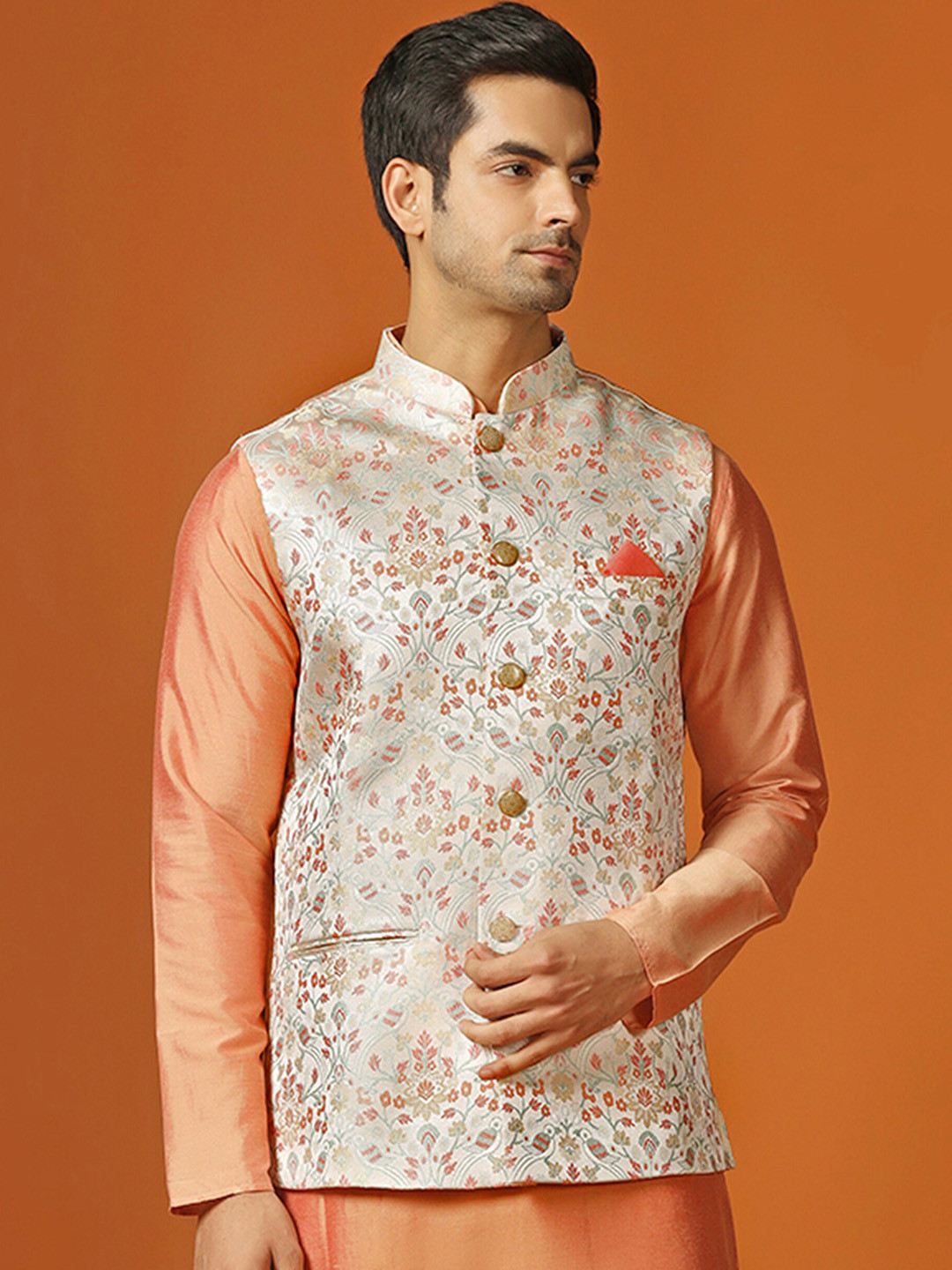 KISAH Beige Floral Printed Jacket