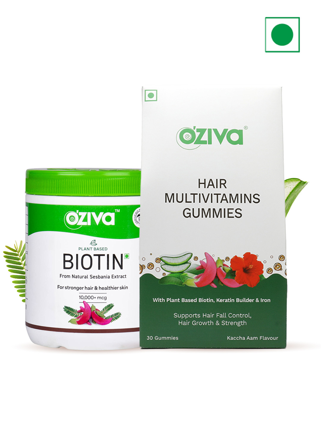 OZiva Raw Mango Flavoured Hair Multivitamins Gummies + Plant Based Biotin for Hair Growth