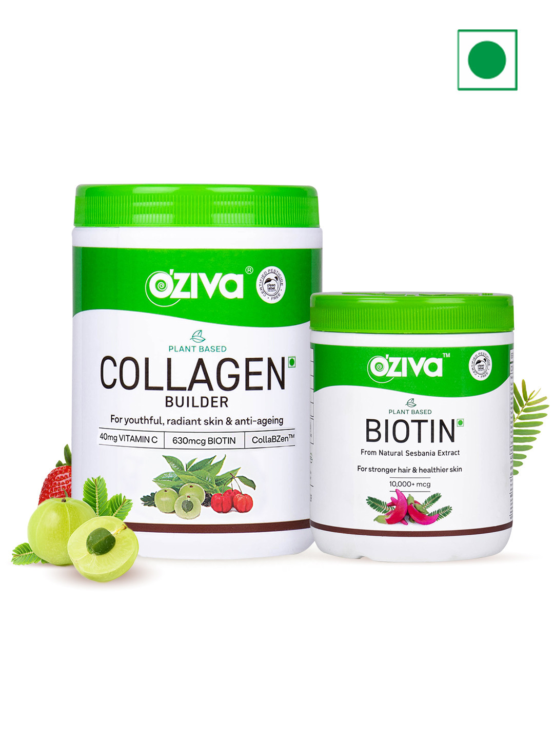 OZiva Set of Plant Based Collagen Builder + Plant Based Biotin for Hair Growth