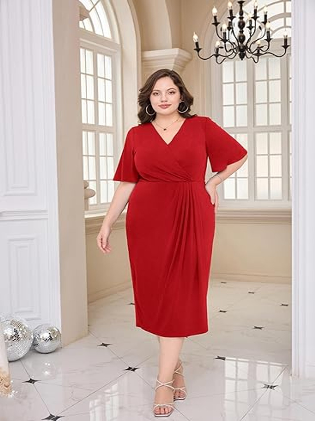 Samsara Couture Ruffled Sheath Midi Dress