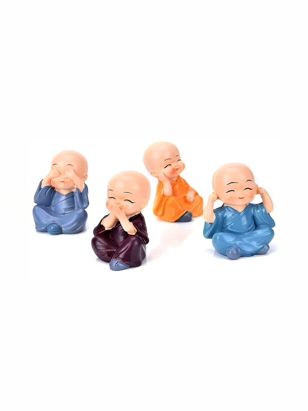 Navyaksh Budha Monk Orange Polyresin Glossy Living Room Set of 4 Small Showpieces - 2.4 Inches