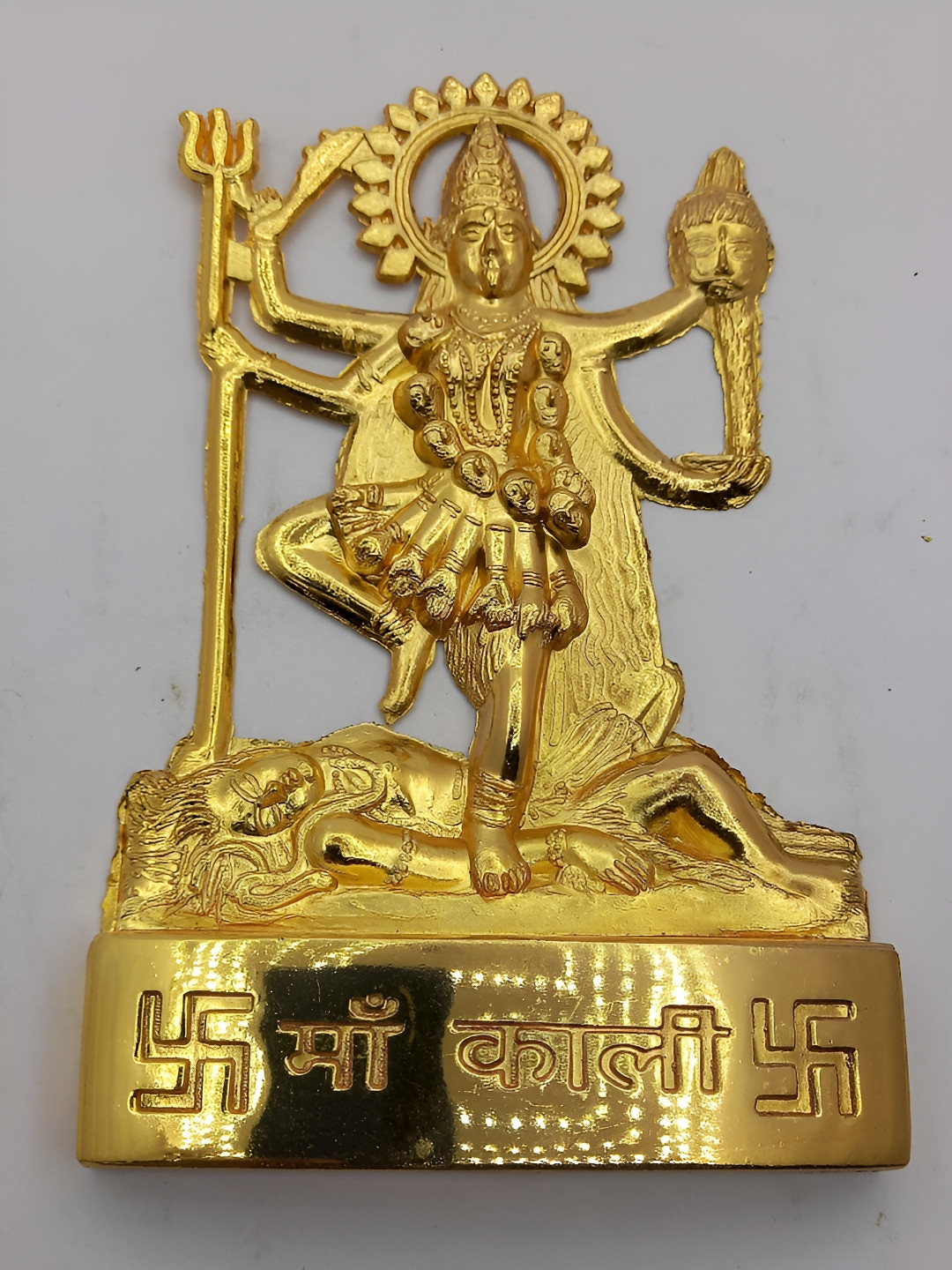 Navyaksh Kali Mata Gold Brass Metallic Prayer Room Small Showpiece - 1.6 Inches
