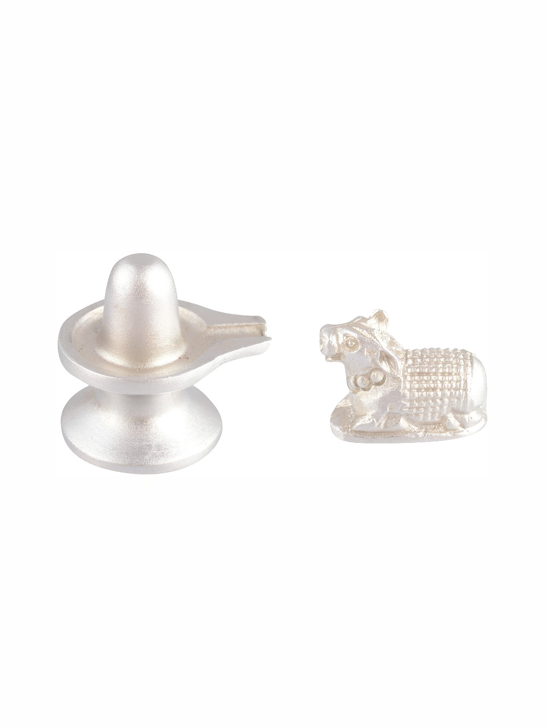 Navyaksh Para Shivling and Nandi Silver Metal Metallic Study Room Set of 2 Small Showpieces - 2 Inches