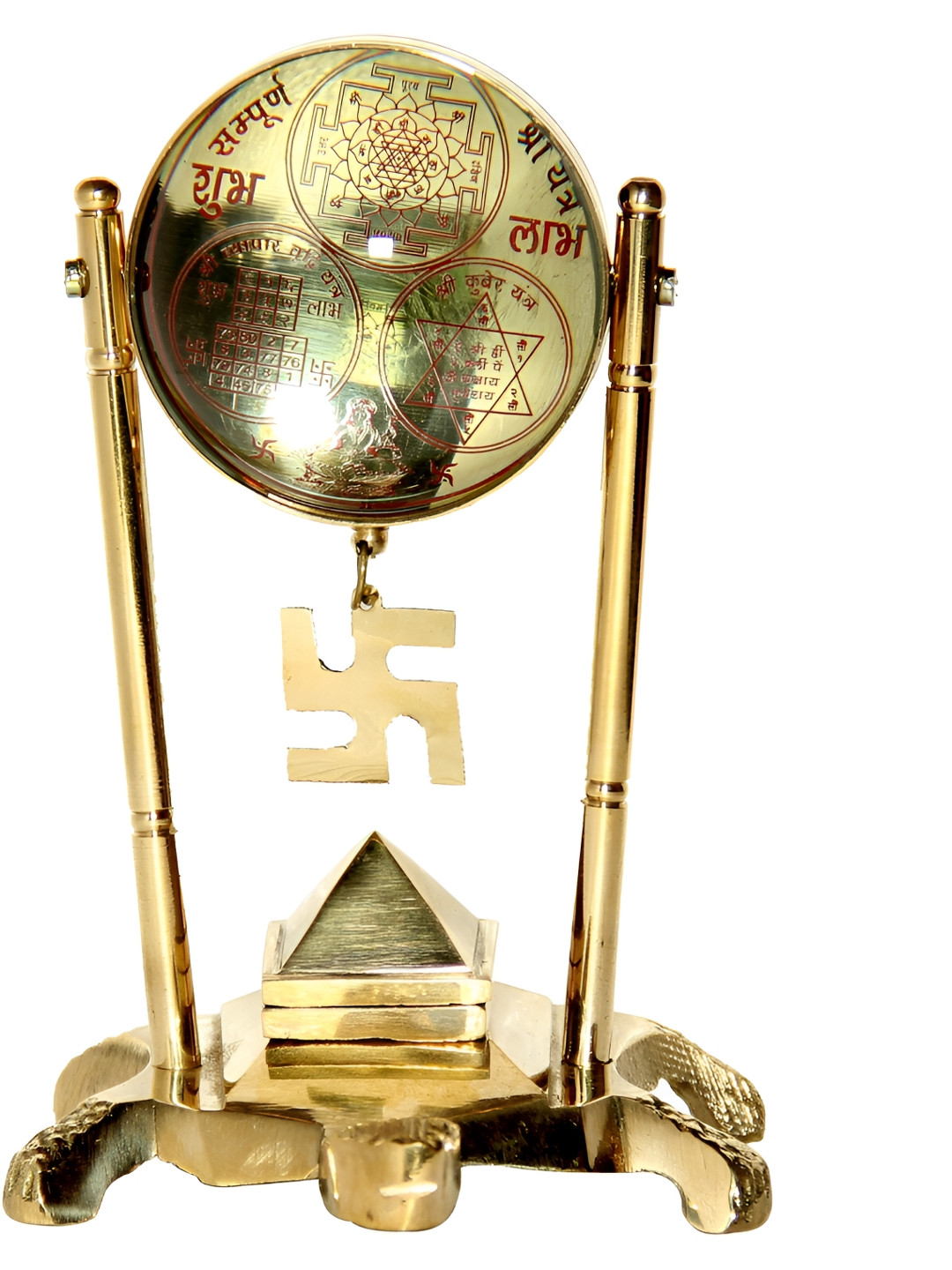 Navyaksh Shree Yantra Gold Brass Metallic Prayer Room Tiny Showpiece - 3.5 Inches