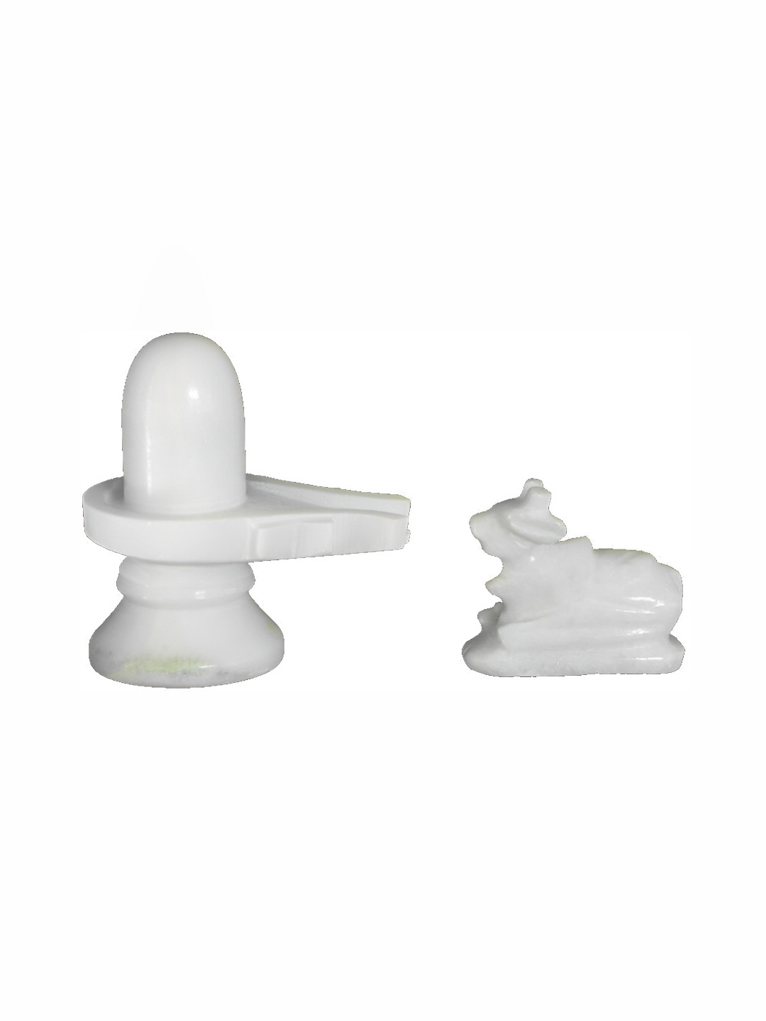 Navyaksh Nandi Shiv Ling White Marble Glossy Prayer Room Set of 2 Tiny Showpieces - 3.1 Inches