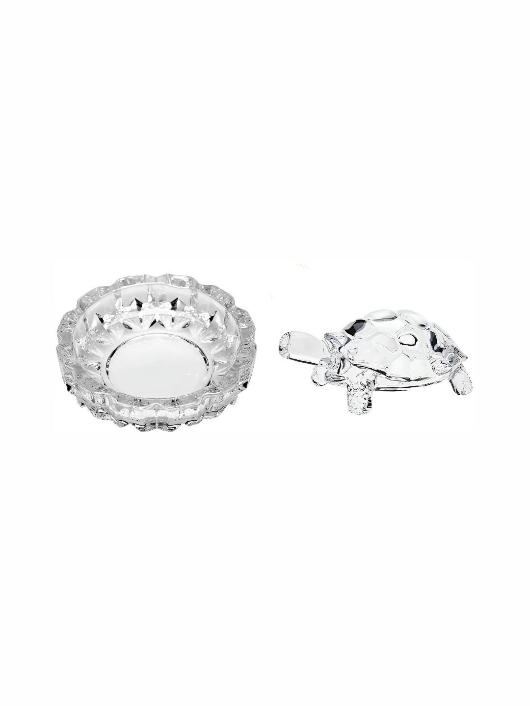 Navyaksh Plate and Turtle White Glass Glossy Living Room Set of 2 Small Showpieces - 1.6 Inches