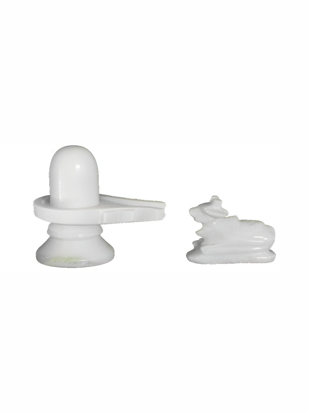 Navyaksh Nandi Shivling White Marble Glossy Prayer Room Set of 2 Tiny Showpieces - 3.1 Inches