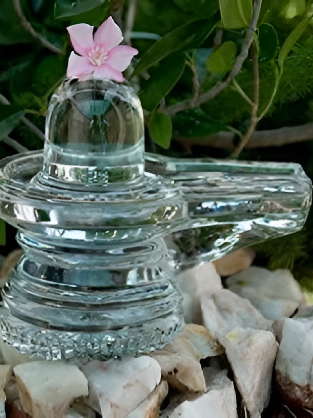 Navyaksh Shivling White Glass Glossy Prayer Room Tiny Showpiece - 2.4 Inches