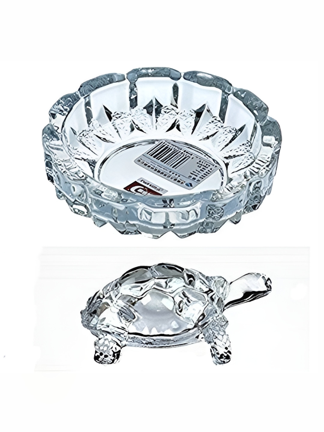 Navyaksh Turtle with Plate White Glass Matte Living Room Set of 2 Small Showpieces - 3.1 Inches