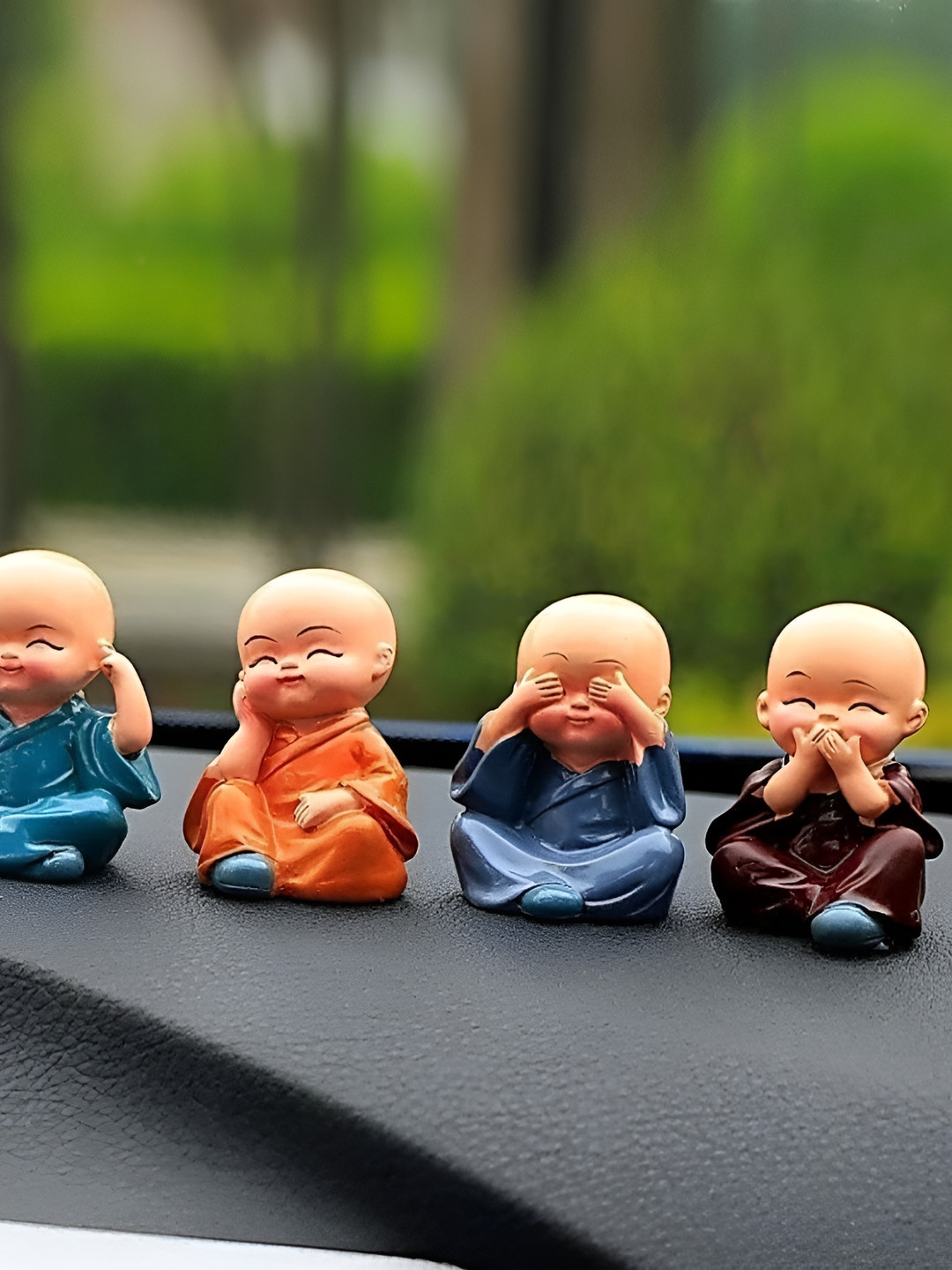 Navyaksh Budha Monks Orange Polyresin Matte Prayer Room Set of 4 Small Showpieces - 1.6 Inches