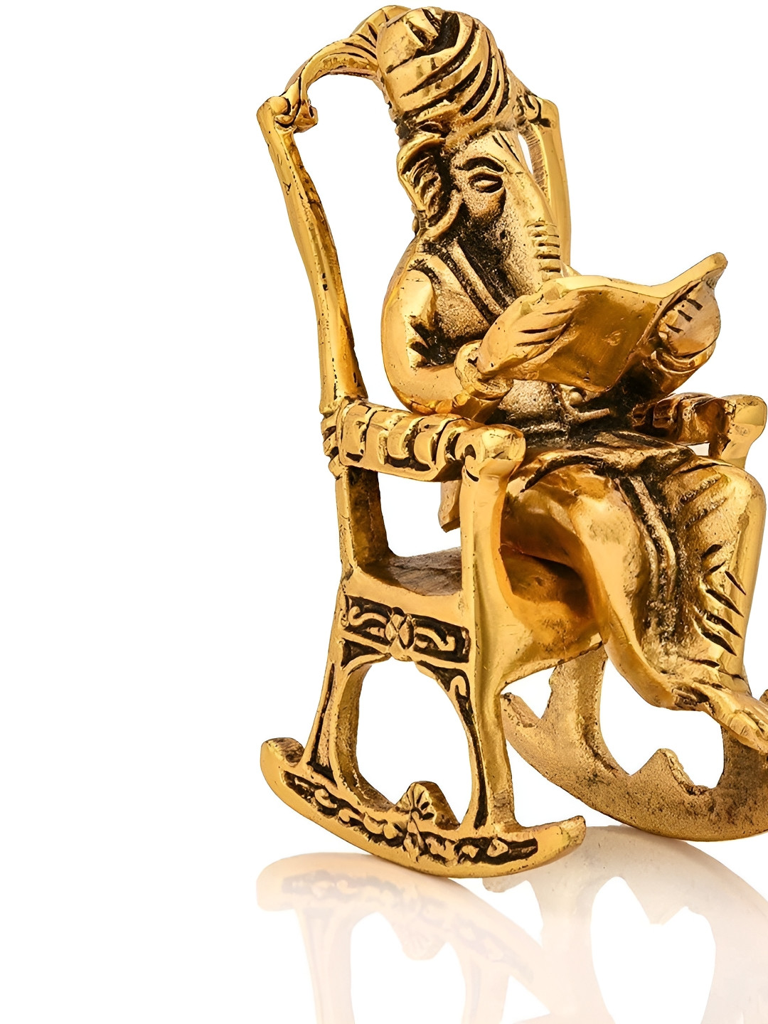 Navyaksh Ganesh G with Chair Gold Metal Metallic Prayer Room Small Showpiece - 2.6 Inches