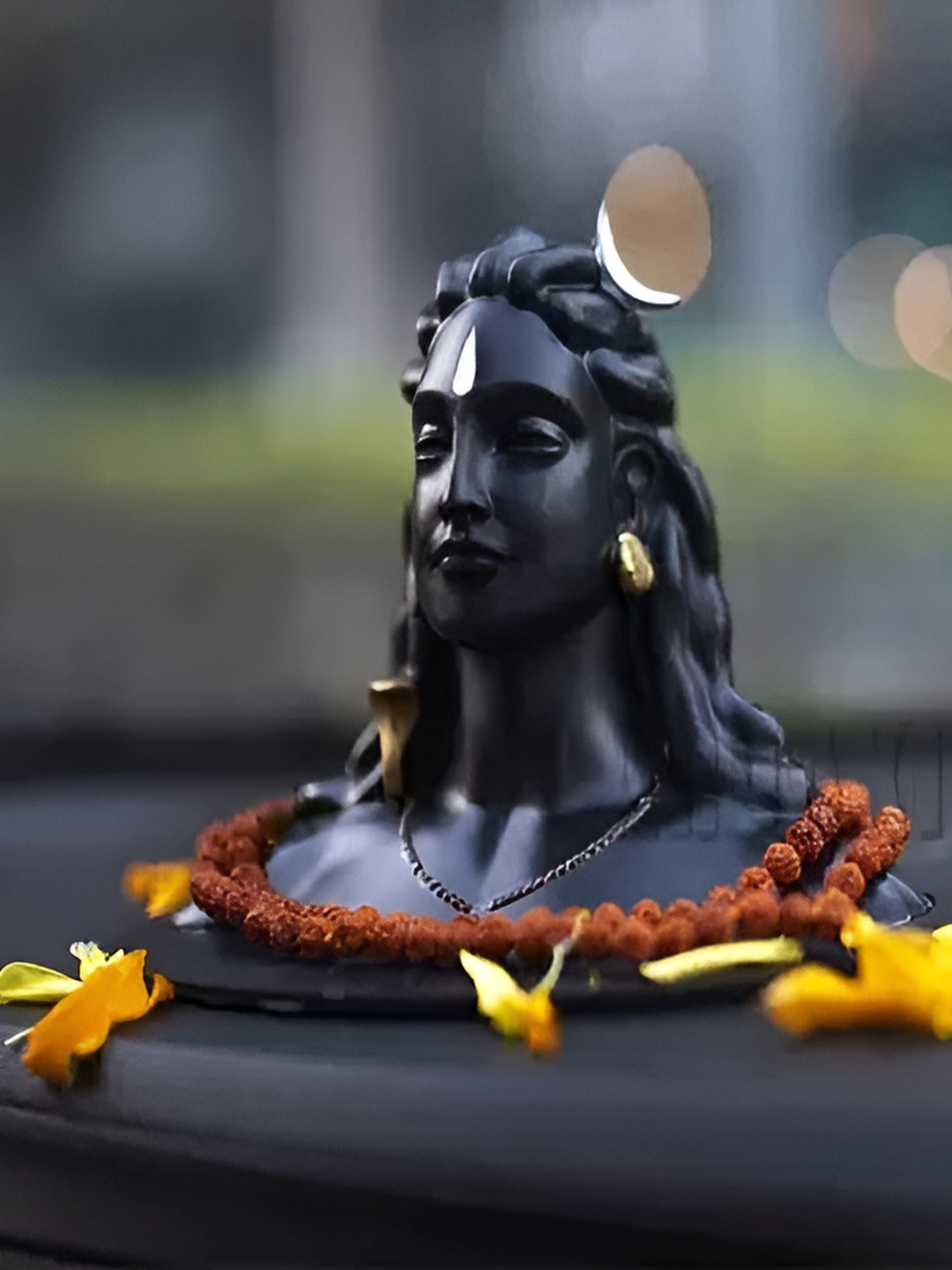 Navyaksh Bhole Yogi Black Polyresin Glossy Prayer Room Set of 2 Small Showpieces - 6.3 Inches