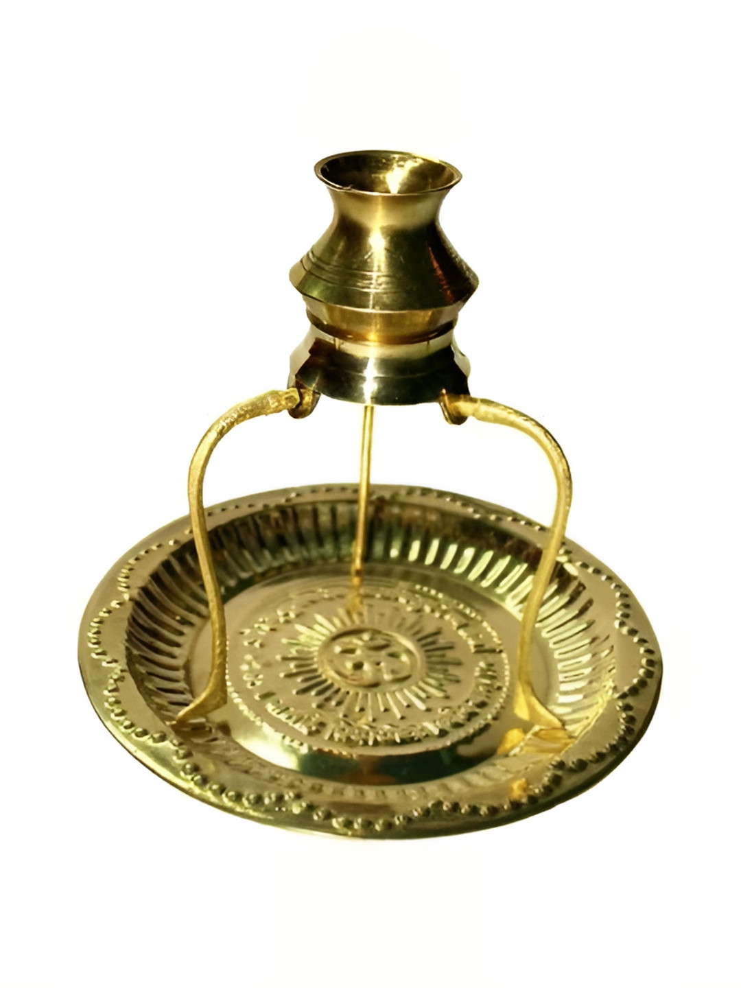 Navyaksh Plate Tipahee Loti Gold Brass Metallic Prayer Room Set of 3 Small Showpieces - 6.3 Inches
