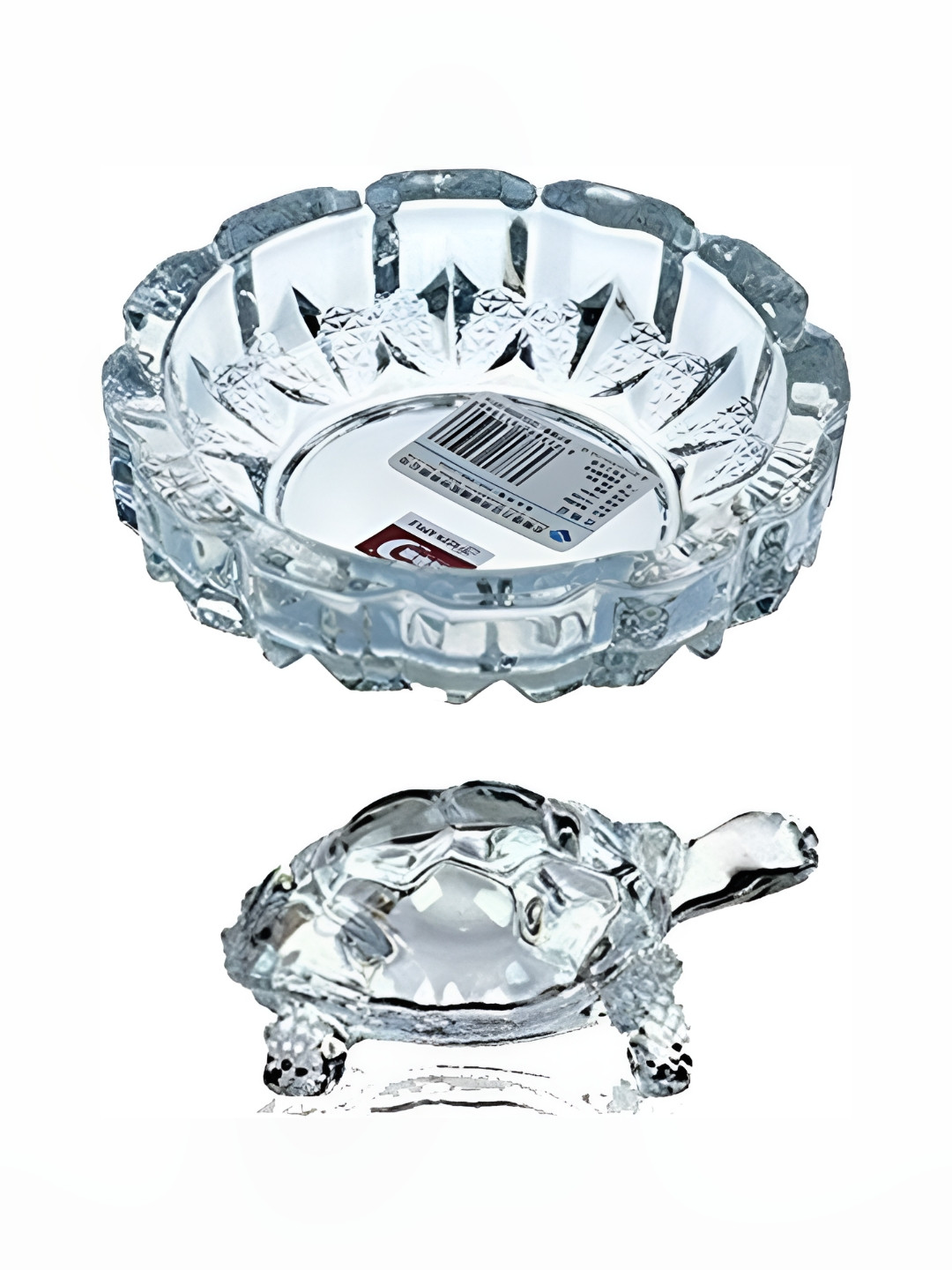 Navyaksh Sunvi Turtle Plate White Crystal Glossy Living Room Set of 2 Tiny Showpieces - 1.2 Inches