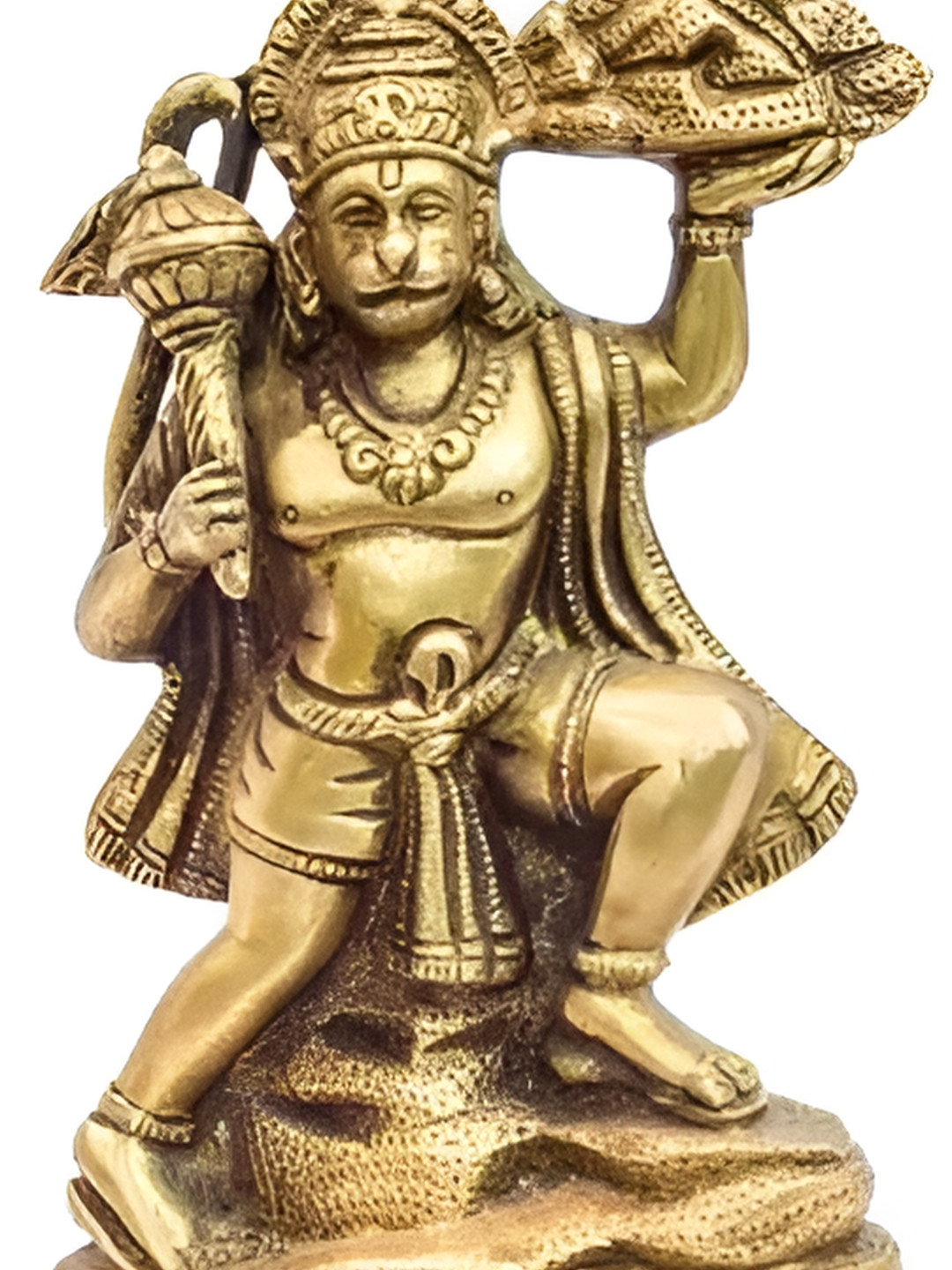 Navyaksh Parvat Hanuman Ji Gold Metal Metallic Prayer Room Small Showpiece - 3.9 Inches