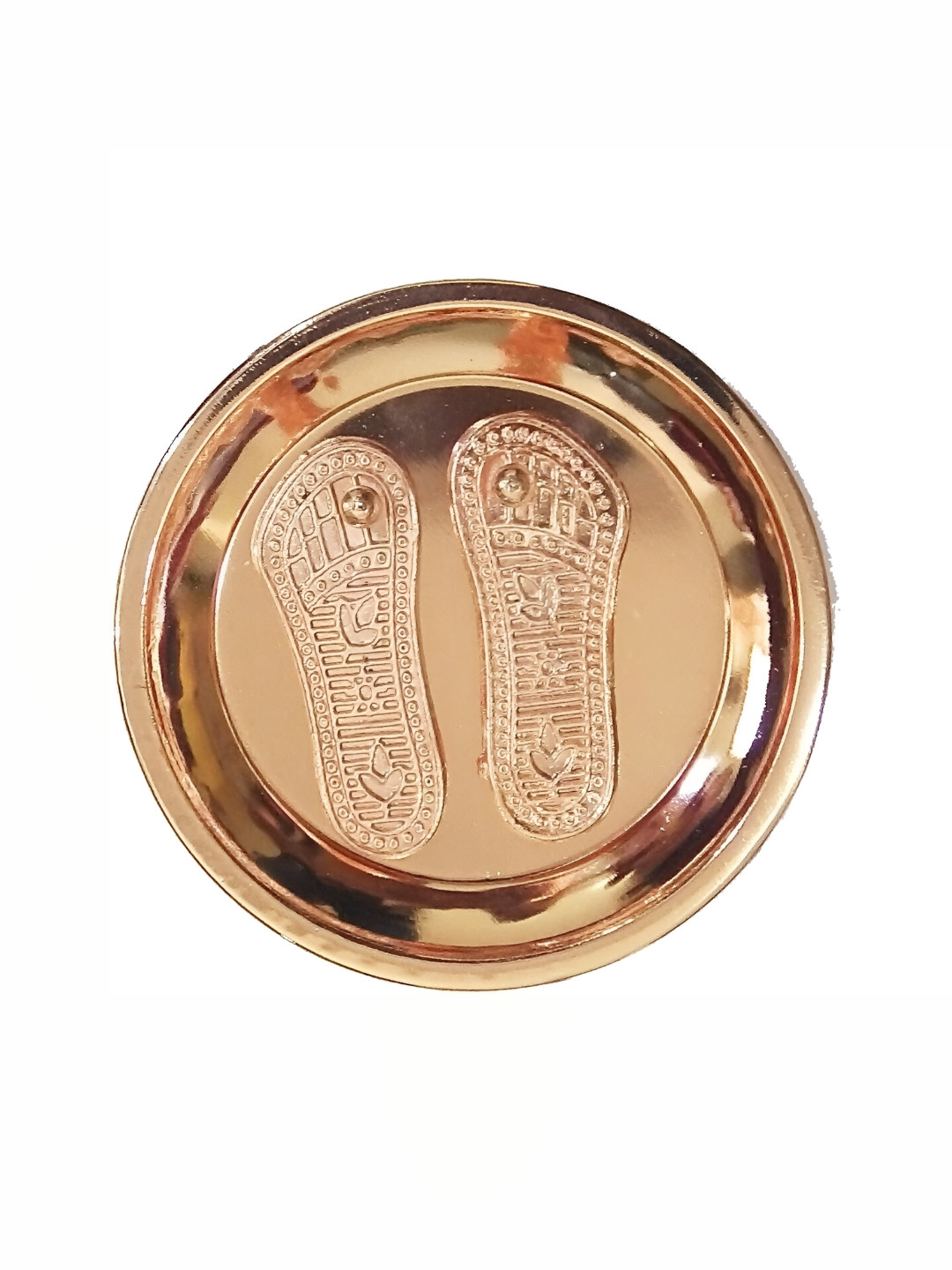 Navyaksh Charan Plate Copper Metal Metallic Prayer Room Set of 3 Tiny Showpieces - 3.5 Inches
