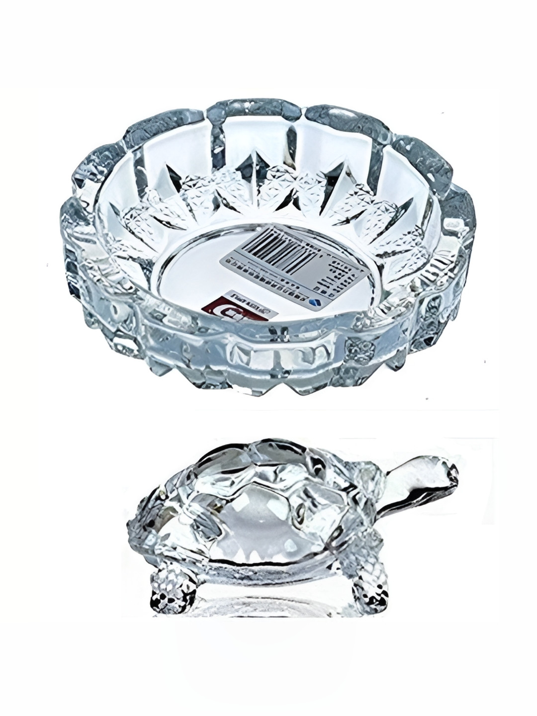 Navyaksh Turtle Plate White Crystal Glossy Living Room Set of 2 Small Showpieces - 1.6 Inches