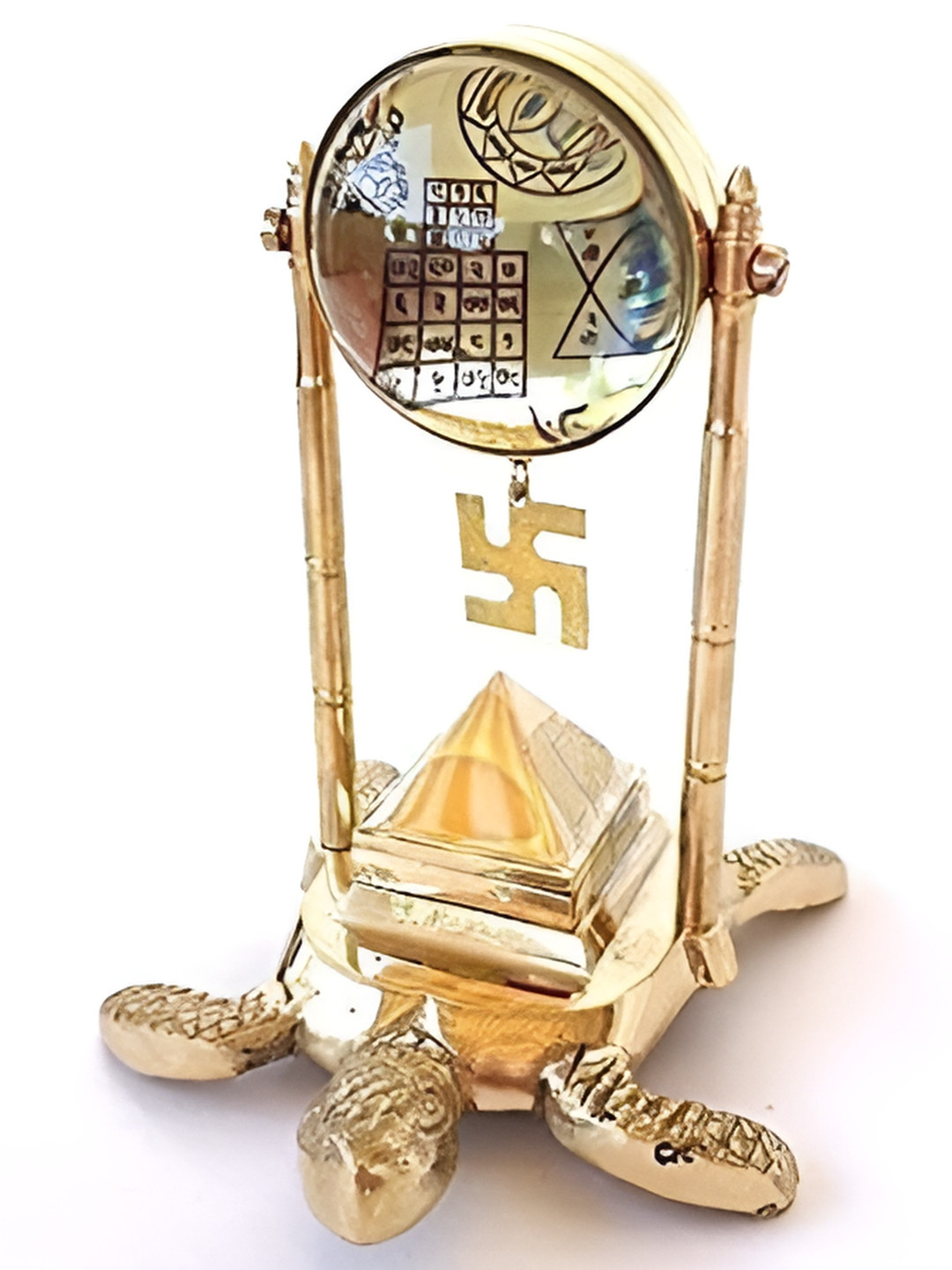 Navyaksh Turtle Yantra Gold Brass Metallic Living Room Small Showpiece - 4.3 Inches