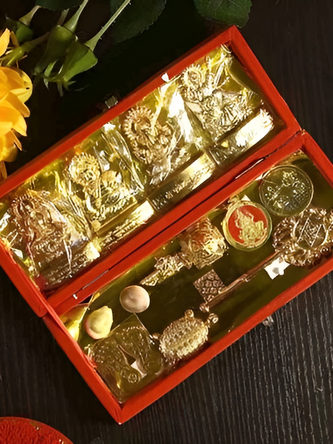 Navyaksh Bhandari Box Gold Metal Metallic Prayer Room Tiny Showpiece - 1.6 Inches