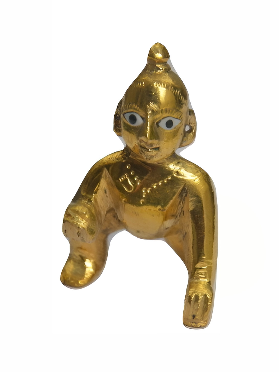 Navyaksh Laddoo Gopal Gold Brass Metallic Prayer Room Tiny Showpiece - 3.3 Inches