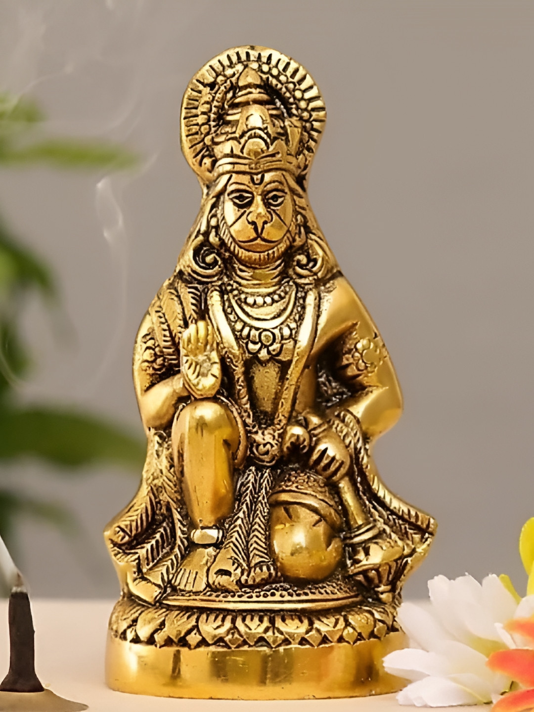 Navyaksh Hanuman Ji Gold Metal Metallic Prayer Room Small Showpiece - 1.6 Inches