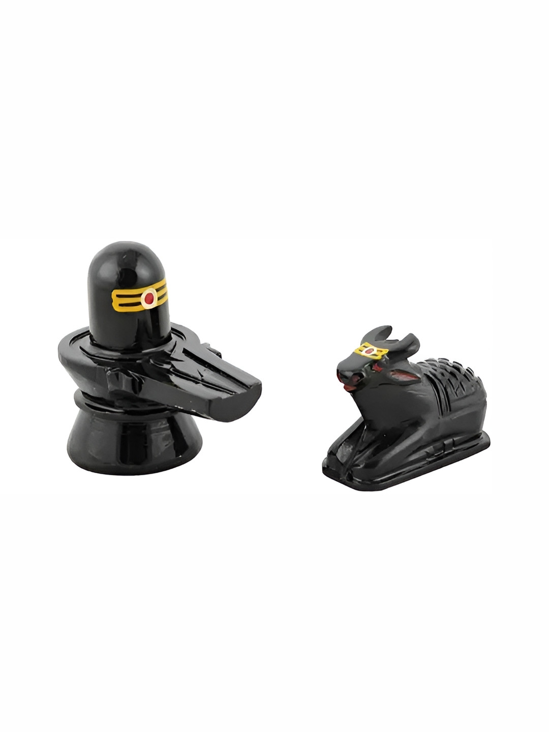 Navyaksh Nandi and Shivling Black Marble Glossy Prayer Room Set of 2 Small Showpieces - 3.9 Inches