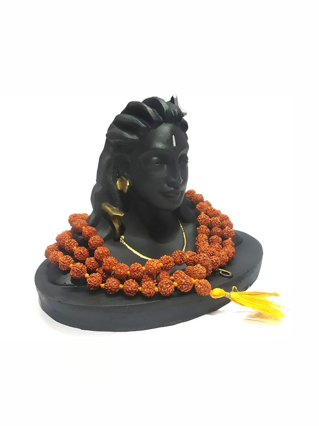 Navyaksh Yogi Mala Black Marble Glossy Prayer Room Set of 2 Small Showpieces - 3.9 Inches