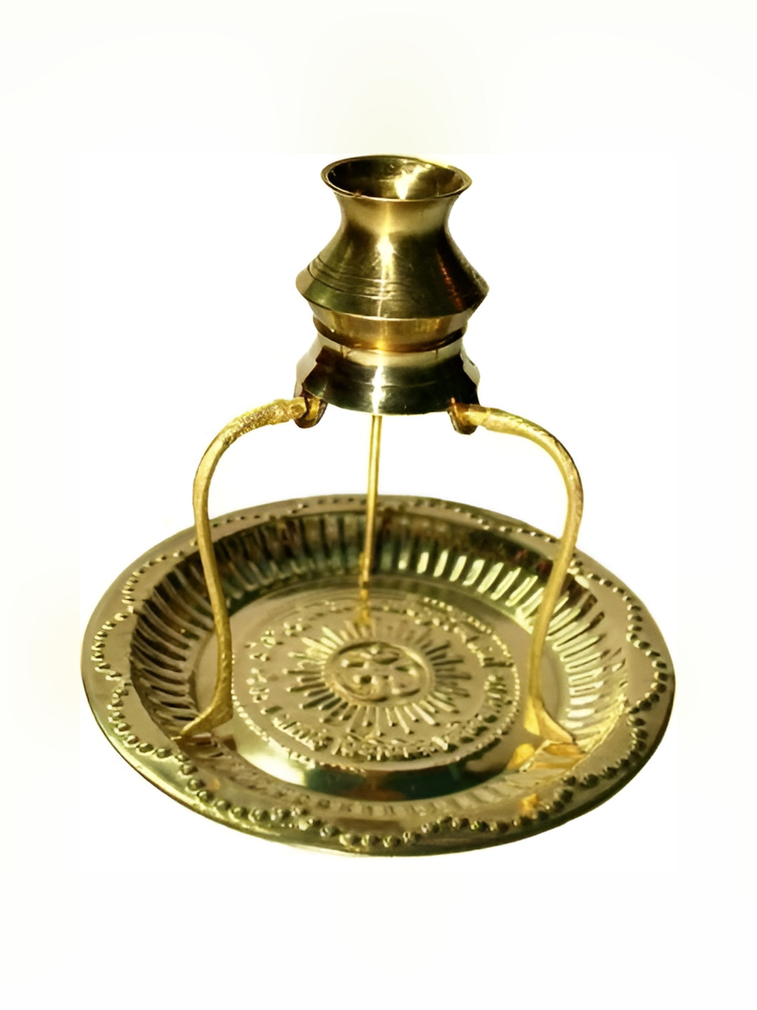 Navyaksh Plate with Tipahee and Loti Gold Brass Metallic Prayer Room Set of 3 Small Showpieces - 4.7 Inches