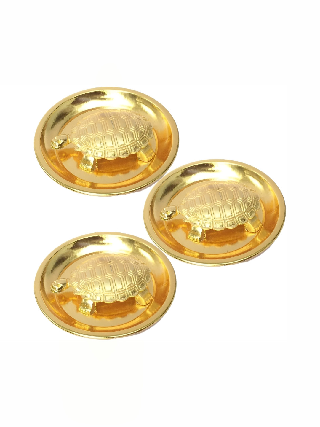 Navyaksh Kachua Plate Yellow Metal Metallic Prayer Room Set of 6 Tiny Showpieces - 2.8 Inches