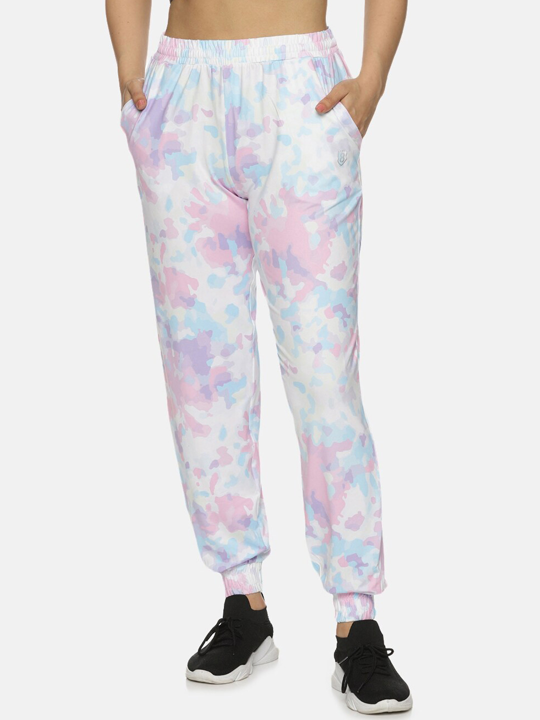 DOMIN8 Women Tie & Dye Relaxed Fit Mid-Rise Rapid Dry Knitted Joggers