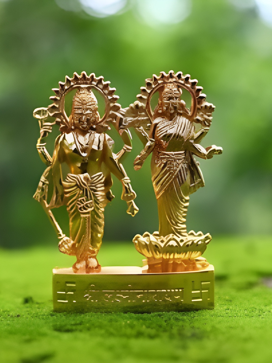 Navyaksh Standing Vishnu Laxmi Gold Metal Metallic Prayer Room Small Showpiece - 1.6 Inches