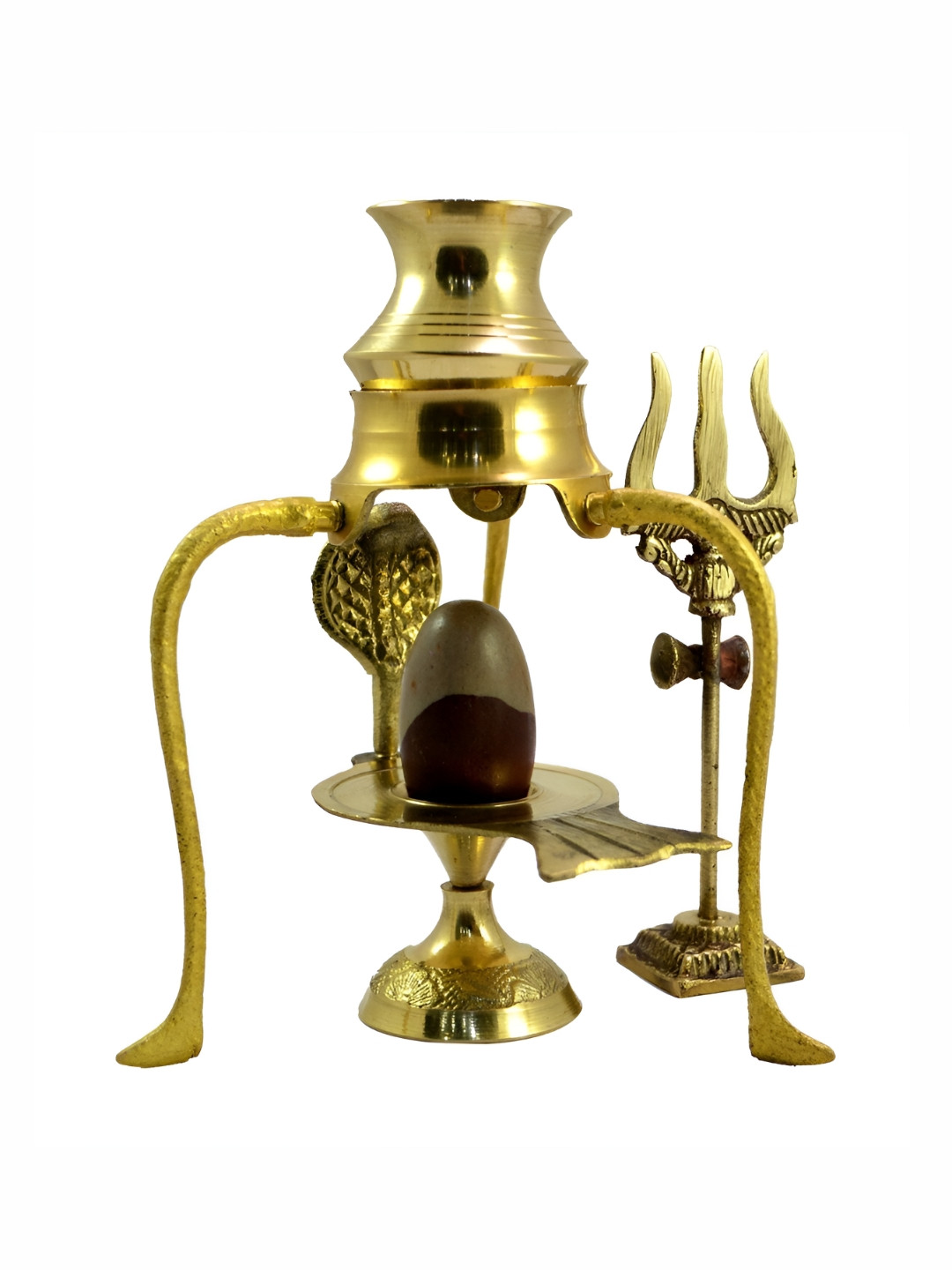 Navyaksh Tipahee,Jalheri, Pathar andTrishul Gold Brass Metallic Prayer Room Set of 5 Small Showpieces - 3.1 Inches