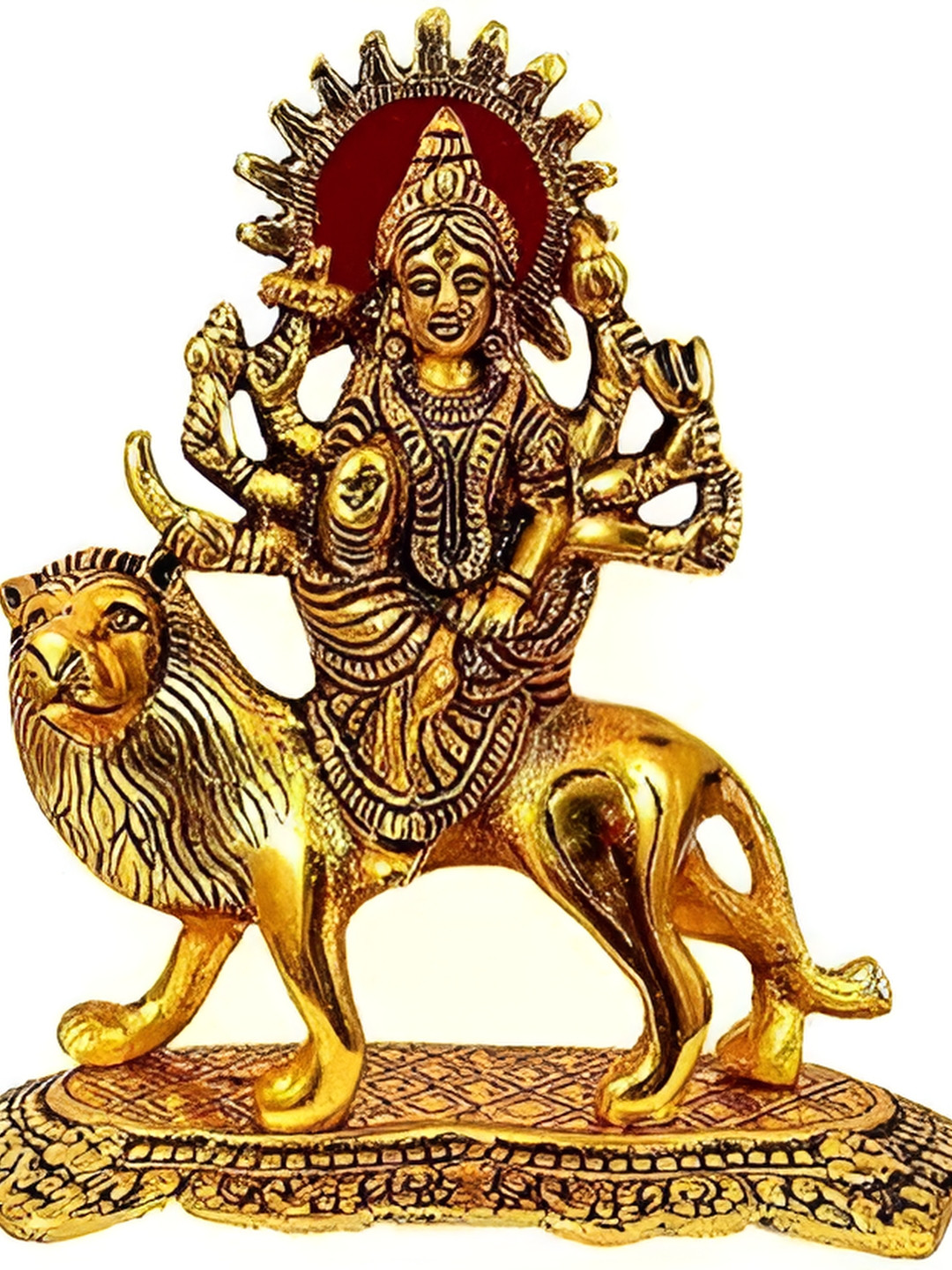 Navyaksh Durga Gold Metal Metallic Prayer Room Small Showpiece - 2.4 Inches
