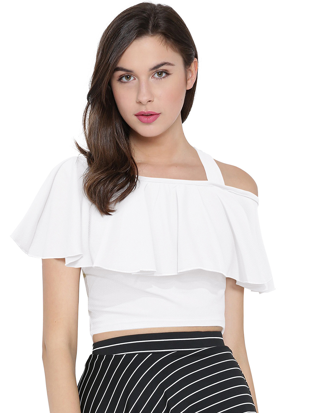 SANJANA  SILK Cape Sleeve Bardot Crop Top