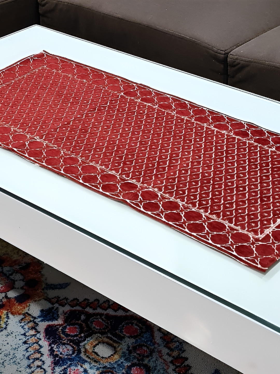 GROKI Red Geometric Printed Pure Cotton Dining & Centre Table Runner