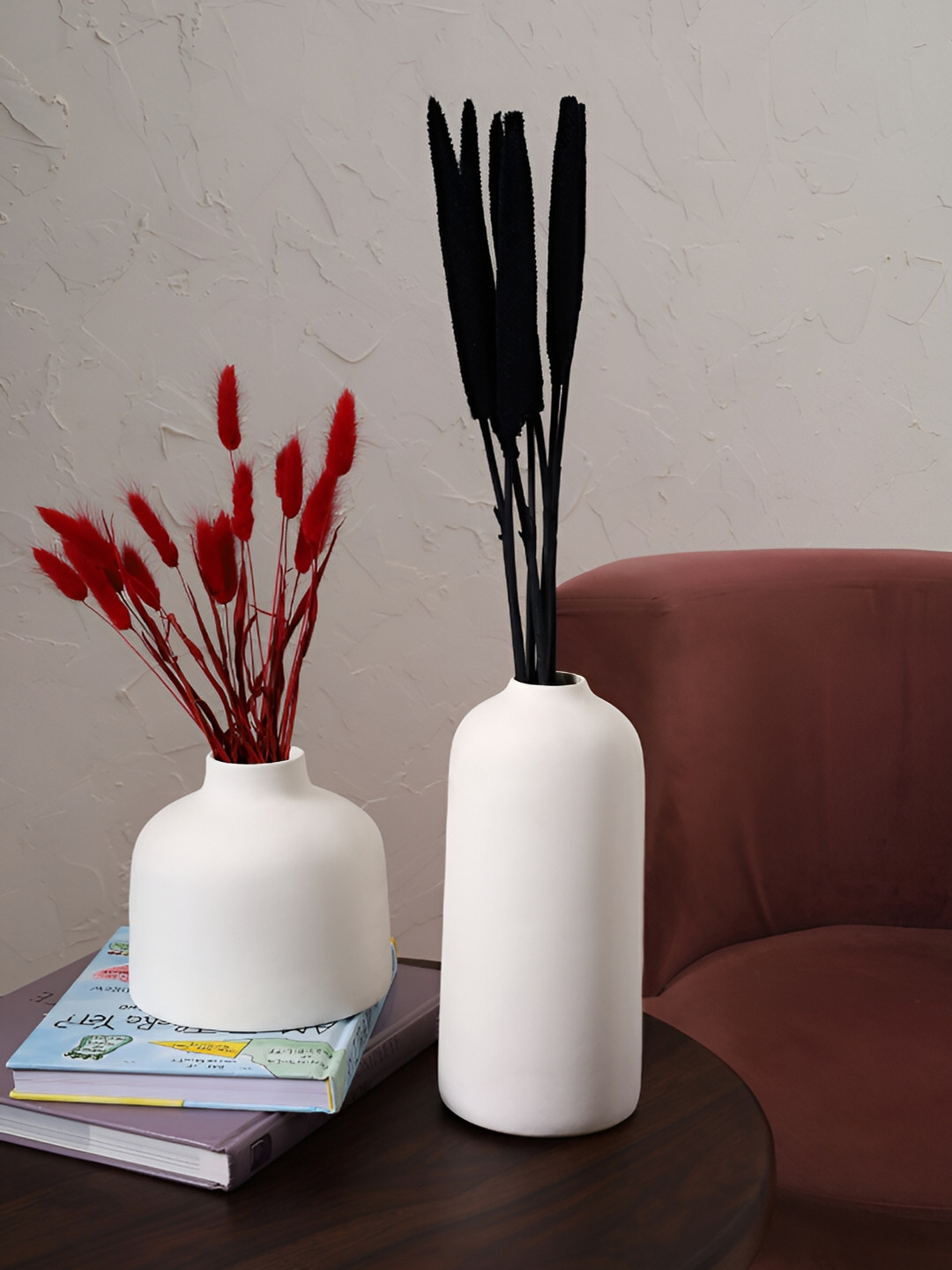 PUREZENTO Kimono White 2 Pieces Ceramic Flower Vases