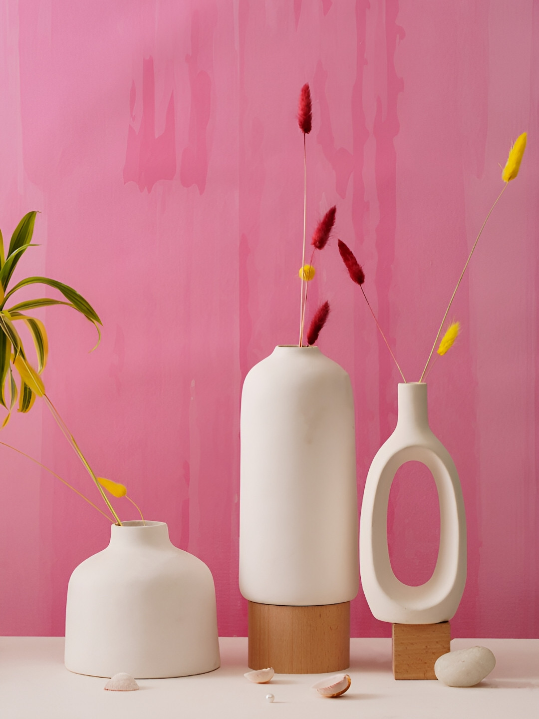 PUREZENTO Kimono White 3 Pieces Ceramic Flower Vases