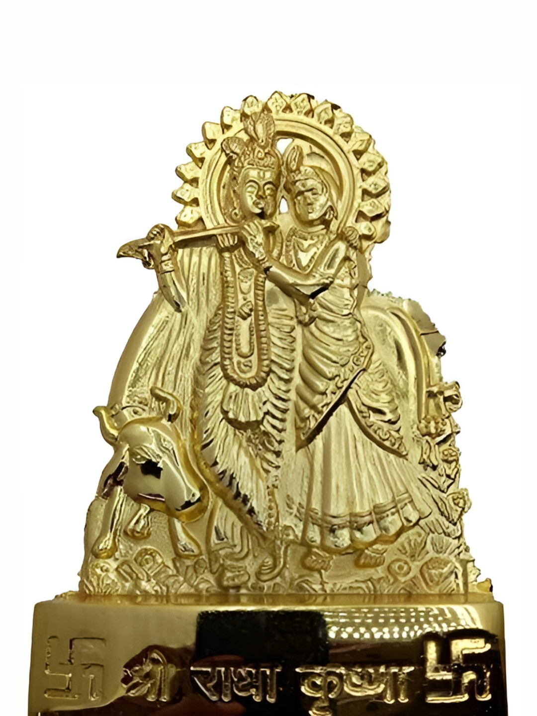 Navyaksh Radha Krishan Gold Brass Metallic Prayer Room Small Showpiece - 3.9 Inches