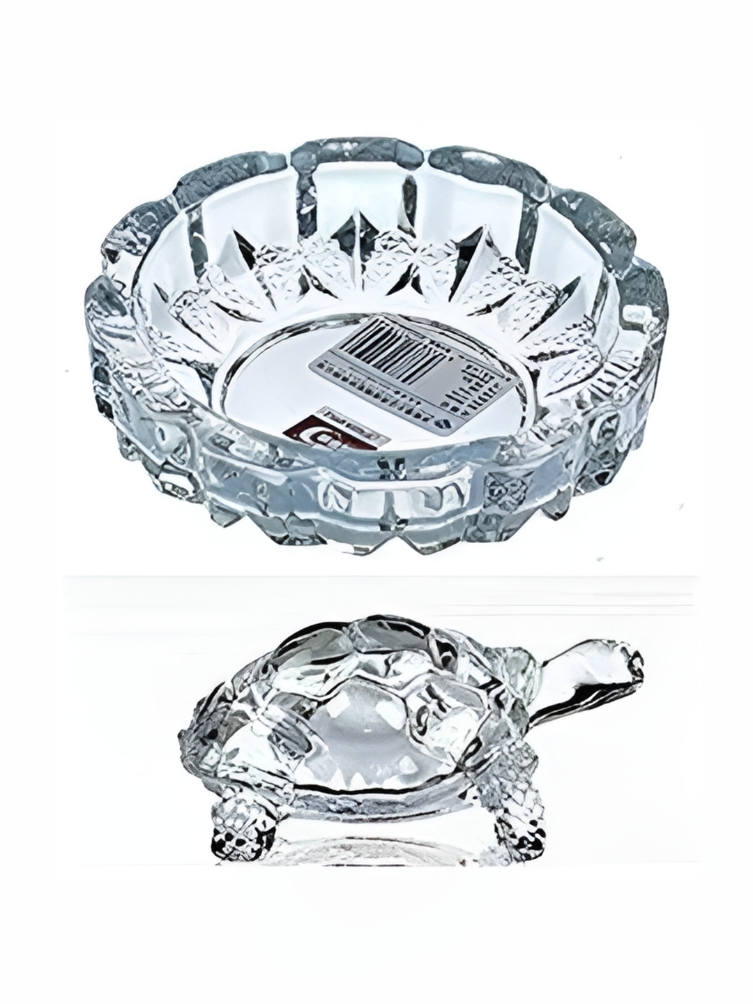 Navyaksh Turtle Plate White Crystal Mirrored Prayer Room Set of 2 Small Showpieces - 1.6 Inches