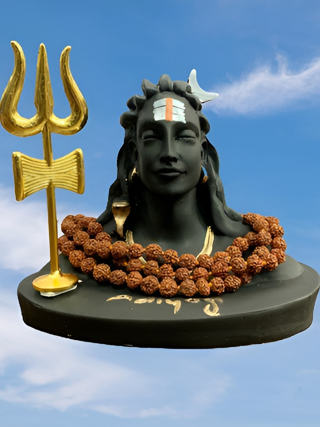 Navyaksh Yogi, Rudraksha Mala and Trishul Black Polyresin Natural Prayer Room Set of 3 Small Showpieces - 6.5 Inches