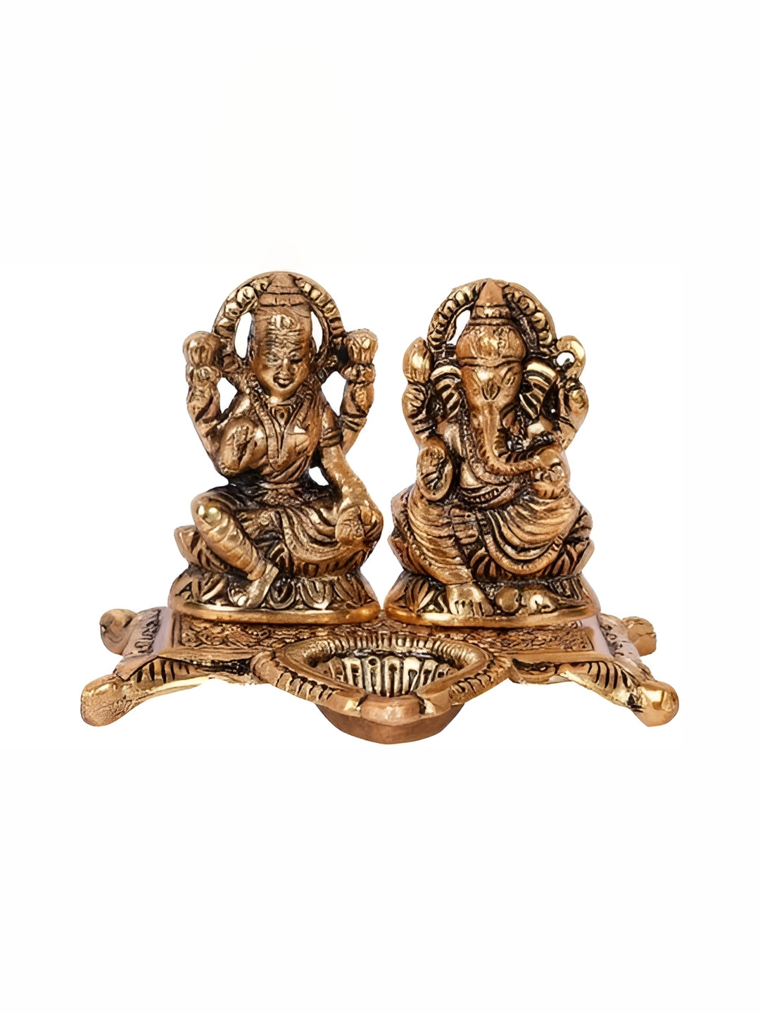 Navyaksh Laxmi Diya Gold Metal Metallic Prayer Room Medium Showpiece - 3.9 Inches