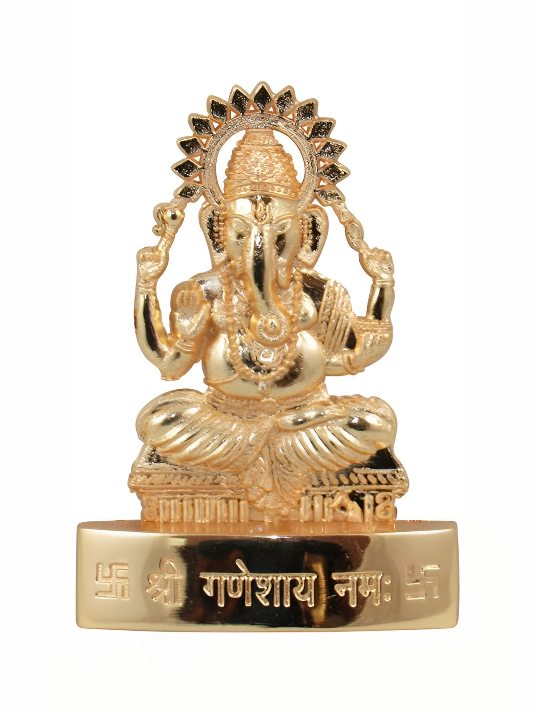 Navyaksh Ganesh Gold Metal Metallic Prayer Room Small Showpiece - 3.9 Inches