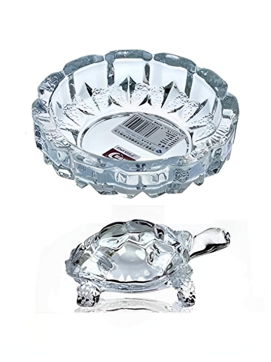 Navyaksh Turtle Plate Transparent Crystal Mirrored Study Room Set of 2 Tiny Showpieces - 2.8 Inches