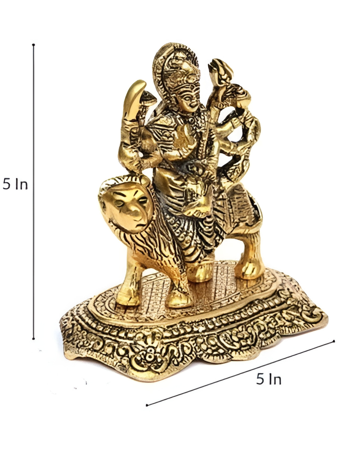 Navyaksh Durga with Base Gold Brass Metallic Prayer Room Small Showpiece - 5 Inches