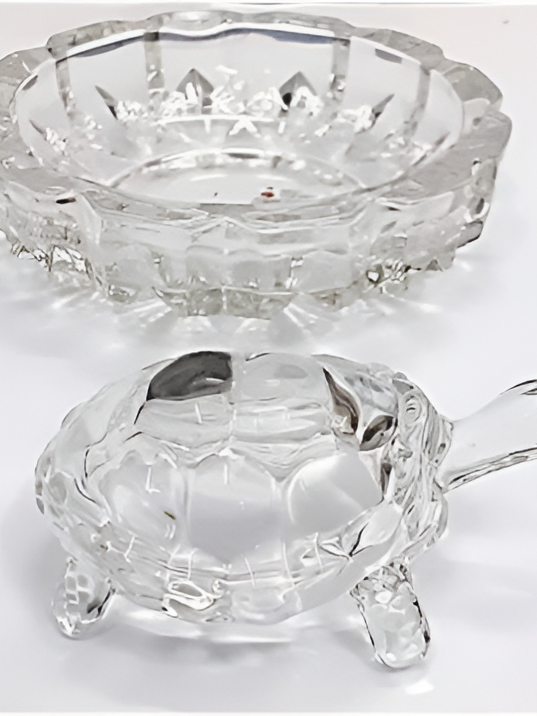 Navyaksh Turtle Plate Transparent Glass Glossy Living Room Set of 2 Small Showpieces - 2.4 Inches