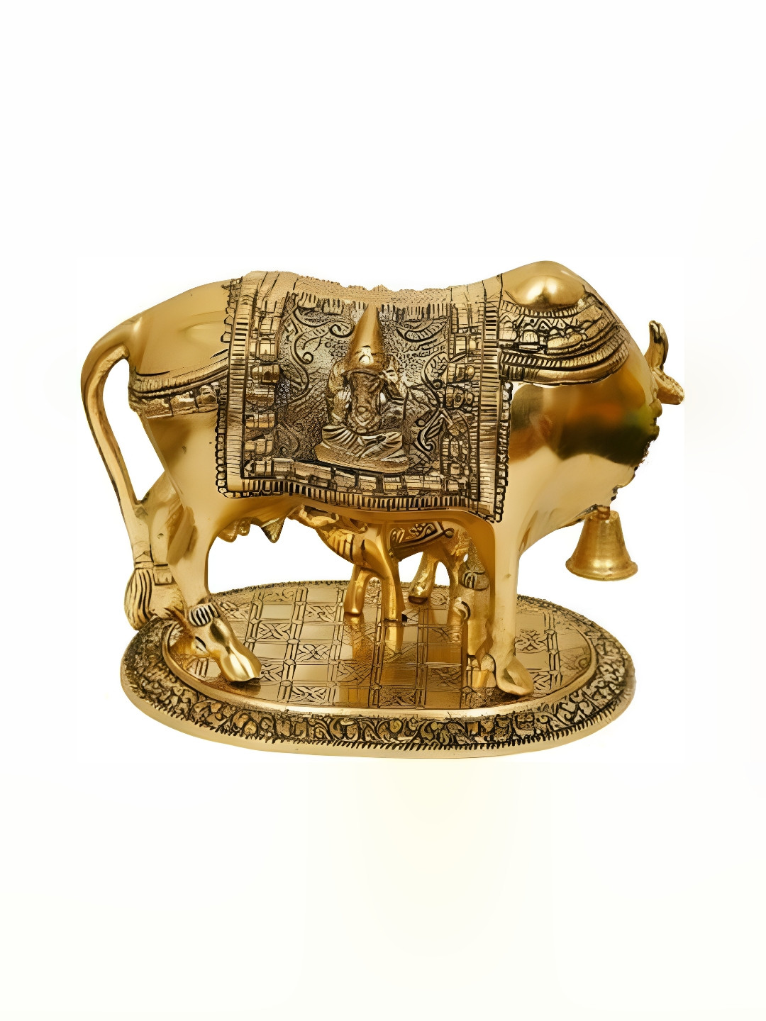 Navyaksh Cow Bachda Gold Brass Metallic Prayer Room Tiny Showpiece - 5.1 Inches