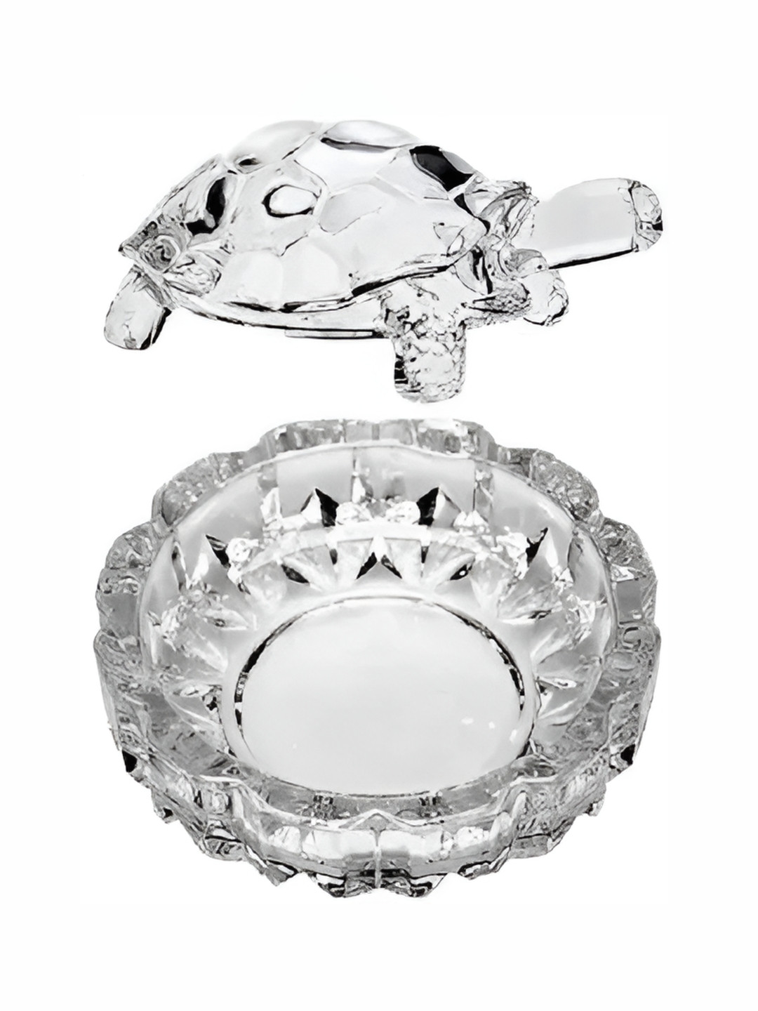 Navyaksh Turtle Plate White Glass Glossy Living Room Set of 2 Small Showpieces - 3.9 Inches