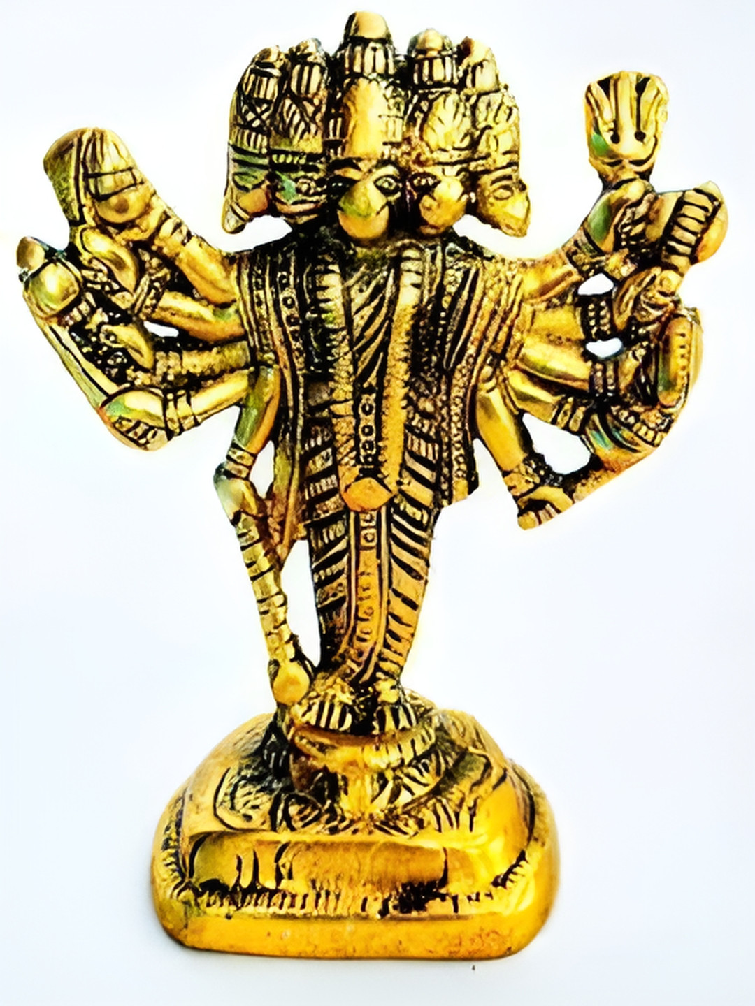 Navyaksh Panchmukhi Standing Hanuman Gold Brass Metallic Prayer Room Small Showpiece - 5.9 Inches