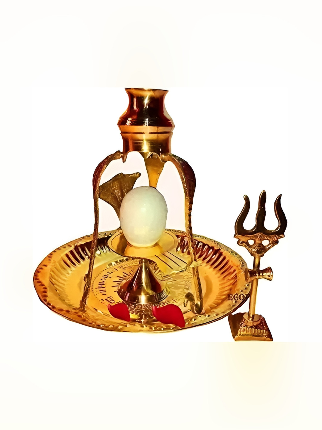 Navyaksh Plate Tipahee Loti Trishul 3 Phase Gold Brass Metallic Prayer Room Set of 5 Small Showpieces - 5.5 Inches